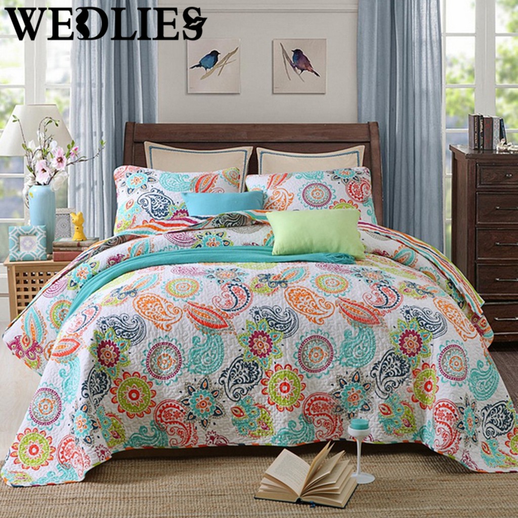 Ready Stock 3pcs Cotton Quilted Coverlet Bedspread Patchwork