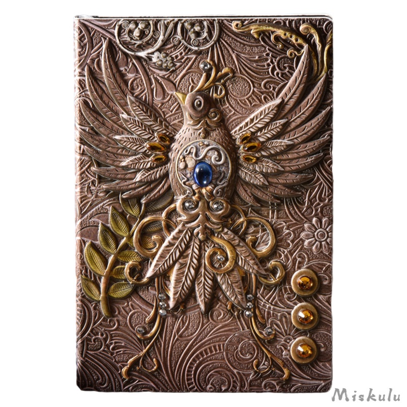 Retro Handmade Embossed Phoenix Image Writing Notebook Lined Journal, Unique Design