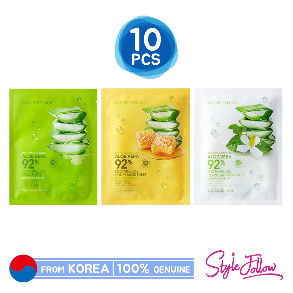 10pcs Nature Republic Soothing Moisture Aloe Vera 92 Soothing Gel Mask Sheet 30g Shopee Malaysia