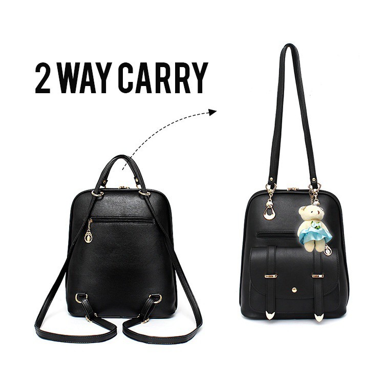 Free Teddy Bear Women Korean Style 2 Way Backpack Convert Sling Shoulder Bag With Teddy Bear Lady Dual Usage Bag Shopee Malaysia