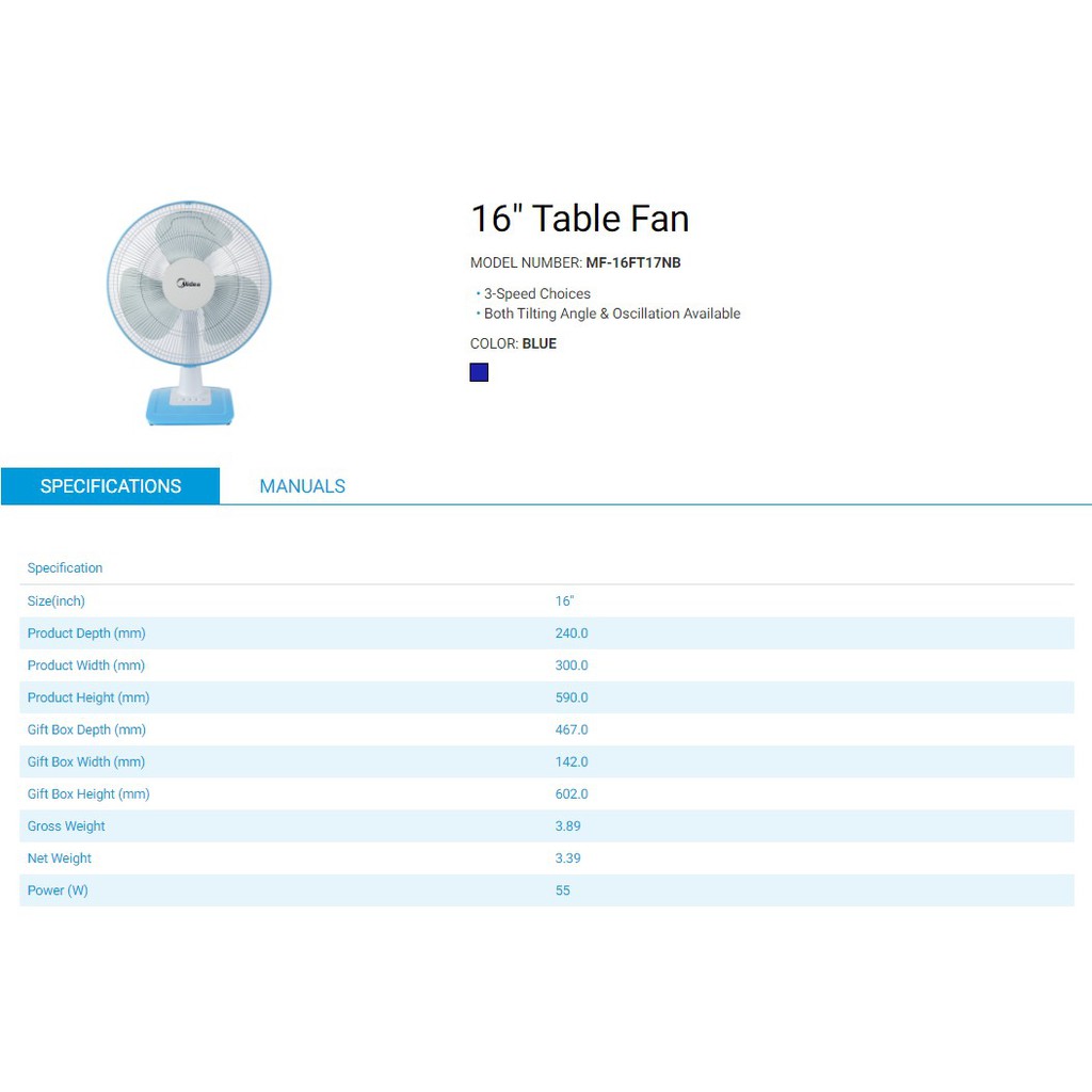 Midea Table Fan 16 Mf 16ft17nb Mf 16ft15nb Shopee Malaysia