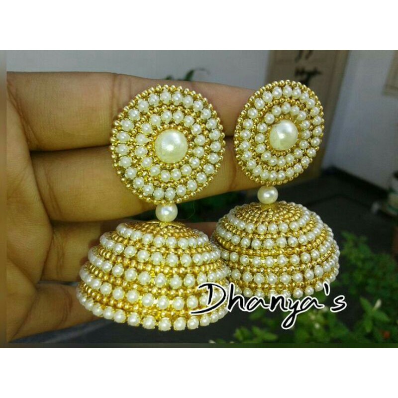 Grand pearl jhumka handmade kerala style Saree matching jhumka