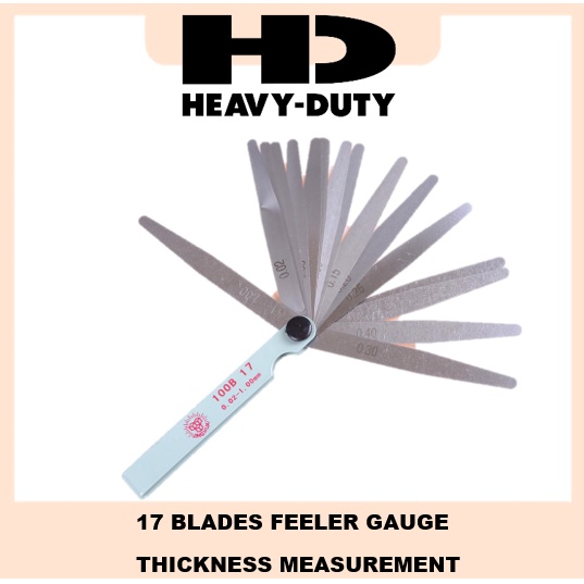 HEAVYDUTY FEELER 0.02MM TO 1.00MM 17 BLADES FEELER GAUGE THICKNESS MEASUREMENT TOOLS PISTON RULLER UKURAN VALVE ADJUSTER