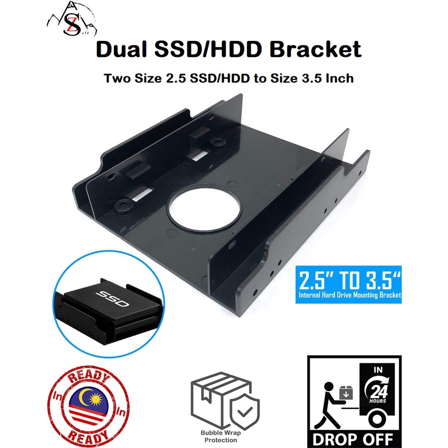 Dual Size 2 5 Ssd Hard Disk To Size 3 5 Bracket 2 5 Inch To 3 5 Inch Ssd Hdd Holder Plastic Mounting Adapter Bracket Shopee Malaysia