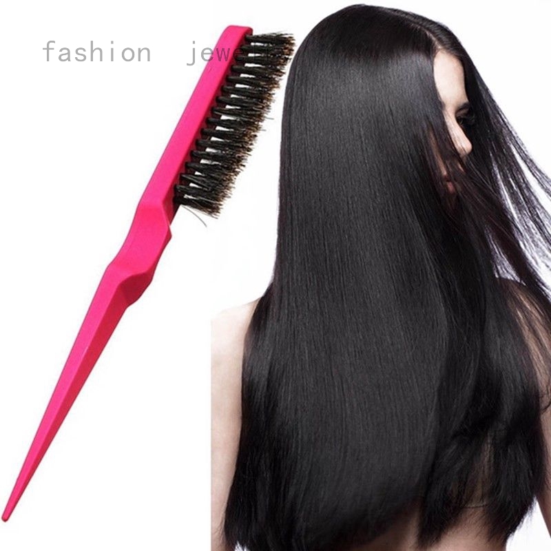 Salon Comb Hair Teasing Brush Three Row Natural Boar Bristle Hair