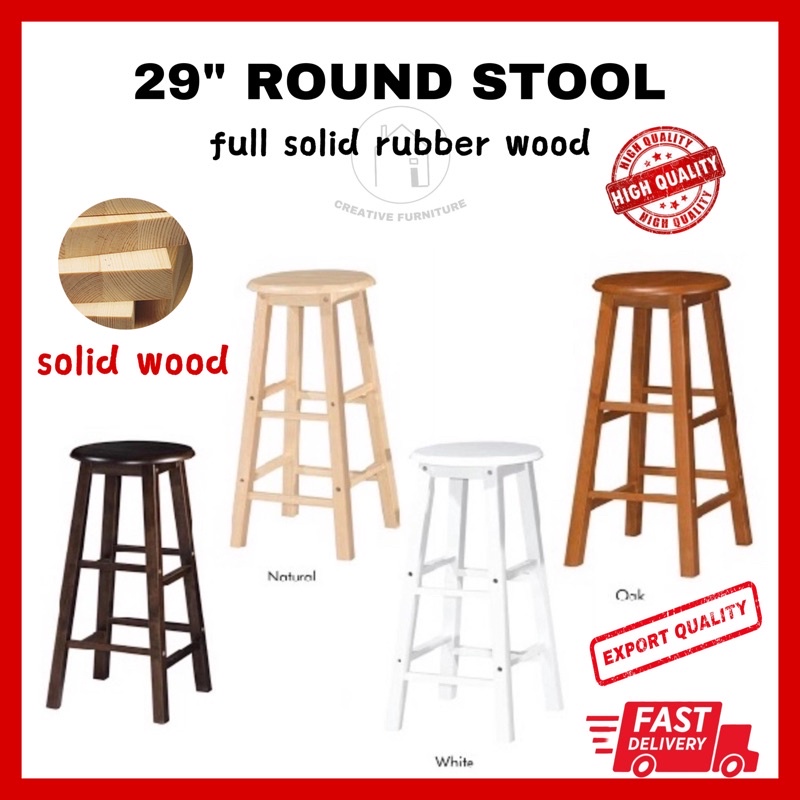 29"Full Solid Rubber Wood Stool Wooden chair Solid wood Bar Bangku