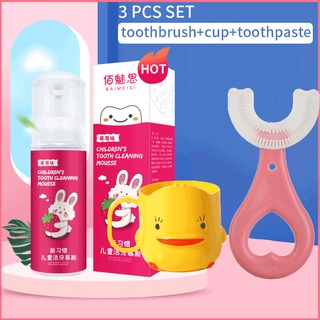 3PCS Kids Toothbrush Cup Mousse Foam Toothpaste Set Berus Gigi Budak Children Oral Care Tool