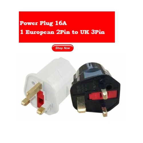 Power Plug Adaptor Converts Euro 2 Pin 16A to UK 3 Pin 13A Tough Built