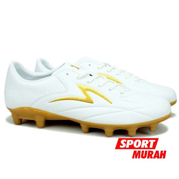 white and gold soccer shoes
