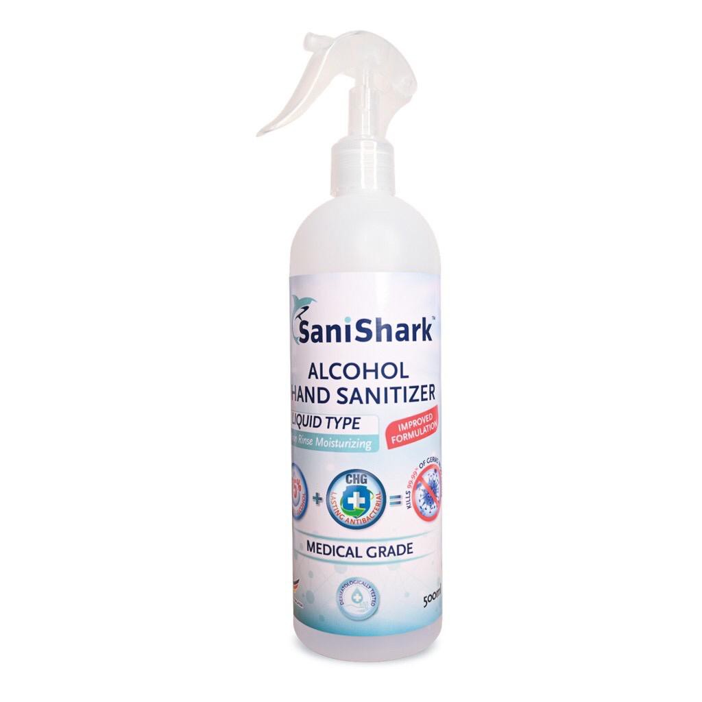 Sani Shark 75 Alcohol Hand Sanitizer Liquid Type 500ml With Spray Pump Shopee Malaysia