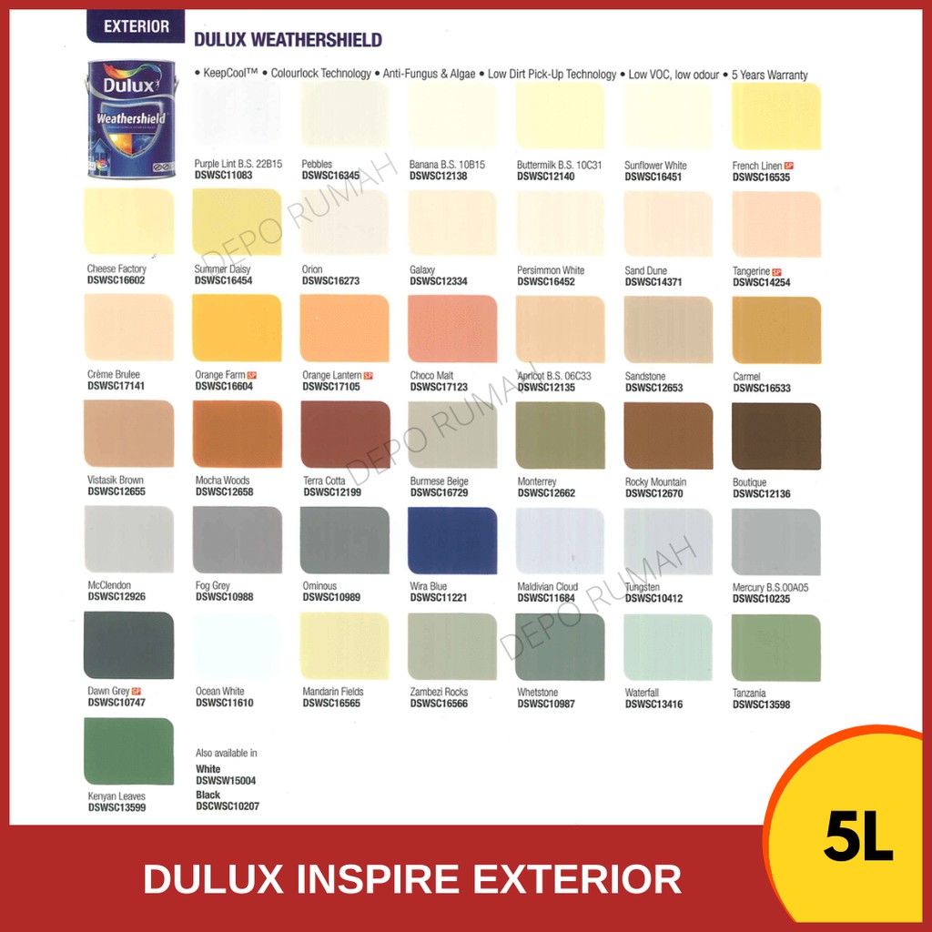 5litre Ici Dulux Inspire Exterior White Warna 5l Cat Dinding Dulux Putih Warna Shopee Malaysia