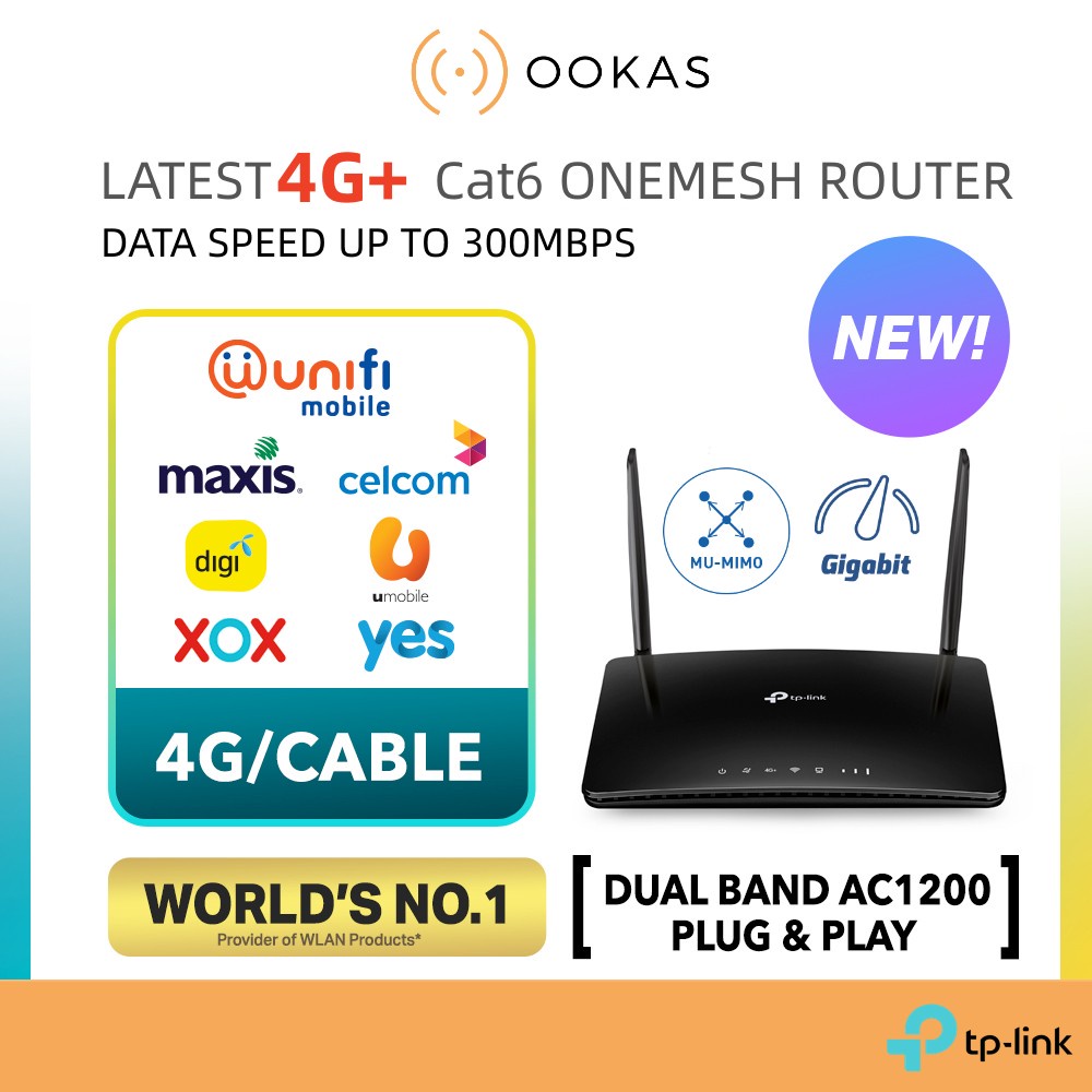 TPLink Archer MR500 4G+ Cat6 AC1200 Dual Band 5GHz + 2.4GHz Gigabit