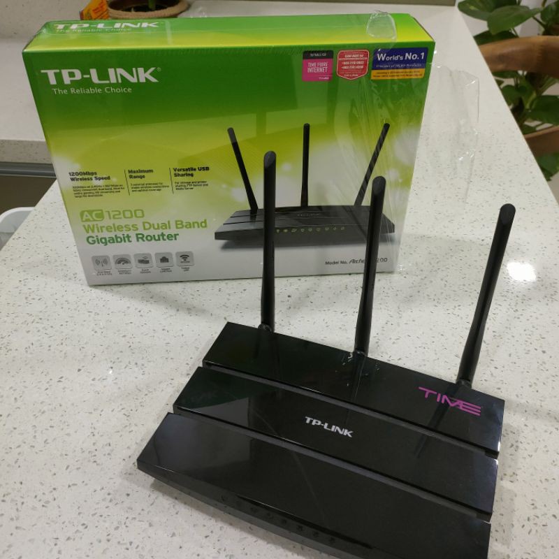 RUGI GILER PREMIUM SECOND HAND TP-LINK Wireless Dual Band Gigabit Router Archer C5 AC1200 Best router with time logo