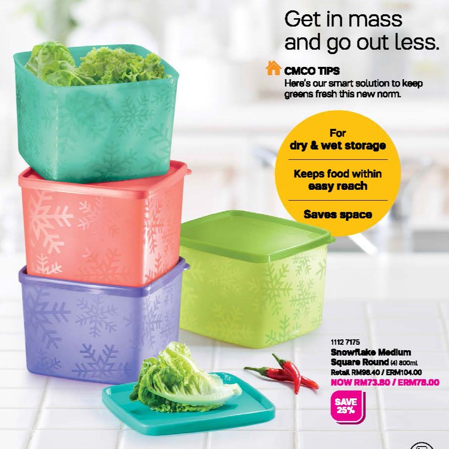 Tupperware Snowflakes Medium Square Round Set (Ready Stock) Murah!