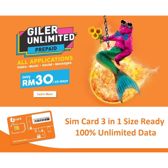 U Mobile Giler Unlimited Gx30 Prepaid Sim Pack Shopee Malaysia