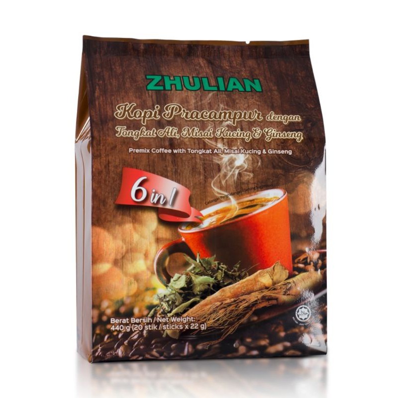 Kopi Pracampur dengan Tongkat Ali, Misai Kucing & Ginseng (Premix Coffee 6 in 1) [READY STOCK]