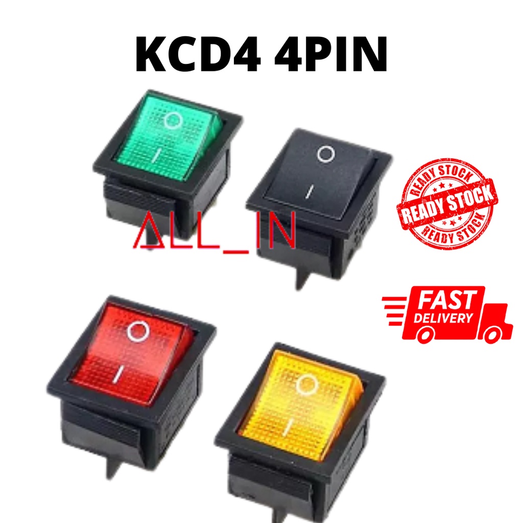 (1pc) KCD4 4pin / 4 Terminal Ac250v 15a On Off Rocker Switch (READY ...