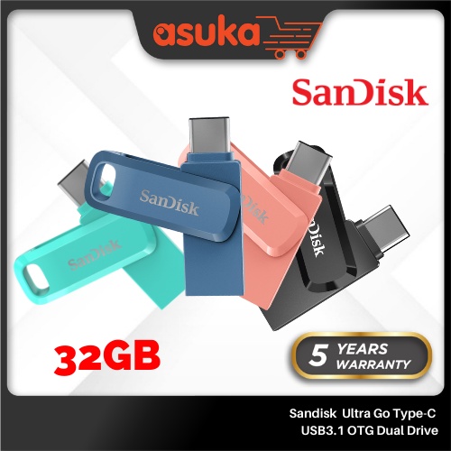 Sandisk Dual Drive Go 32GB/64GB/128GB/256GB Ultra Go Type-C USB3.1 OTG Dual Drive (Black/Peach/Blue/Green)