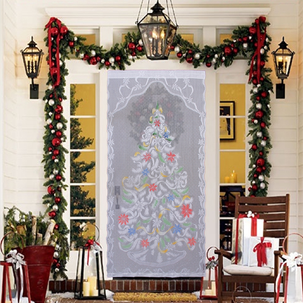 Window Door Drape Christmas Curtain White Lace Xmas Tree Panel