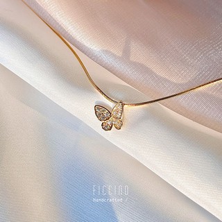 FICCINO Titanium Steel 18k Gold Plated Exquisite Butterfly Pendant Necklace Zircon Korean Handmade Fashion Accessories