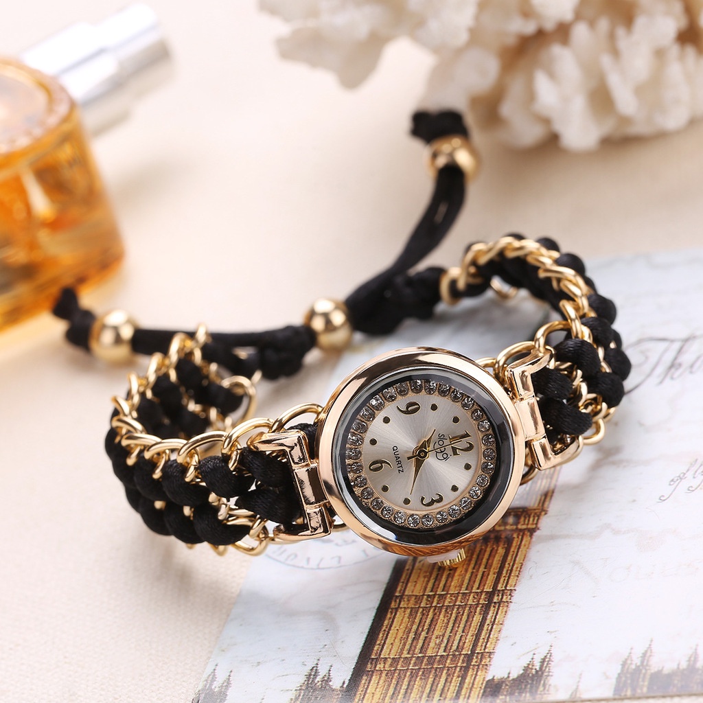 Women Vintage Fashion Braided Rope Bracelet Watch Quartz Watch jam tangan wanita prempuan