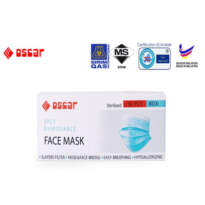 Oscar Face Mask Disposable 3 Ply Face Mouth Mask Filter ...