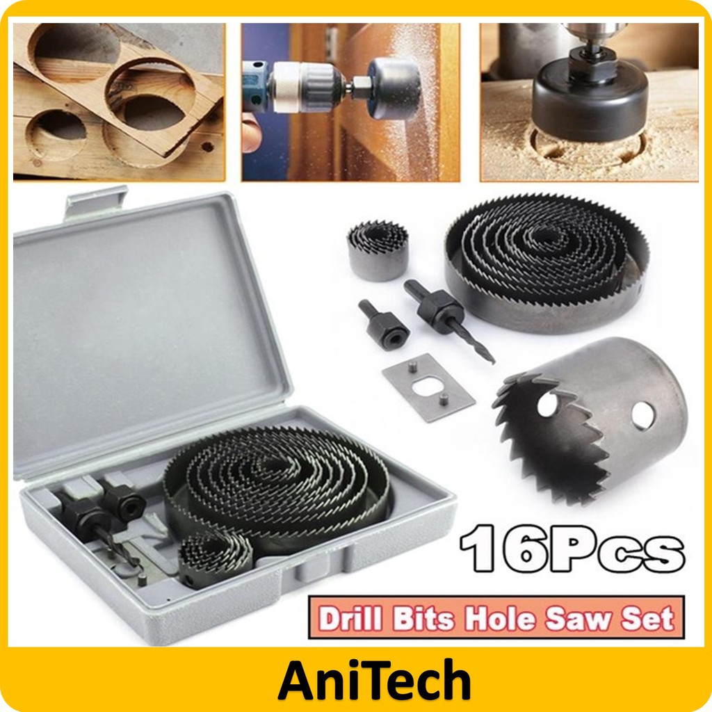 16PCS Sharpened Teeth Carbon Steel Wood Hole Saw Kit Set in Plastic Box