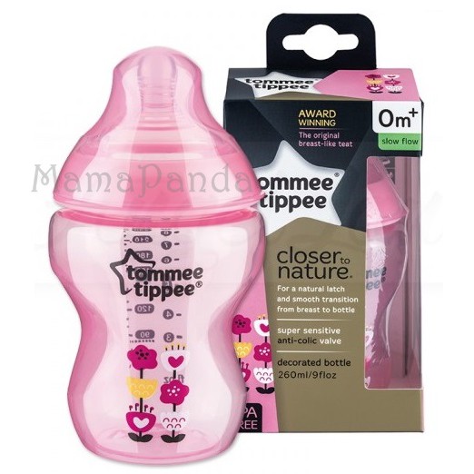 Tommee Tippee Tinted Decorated Bottles 1 Pack 9oz 260ml Pink
