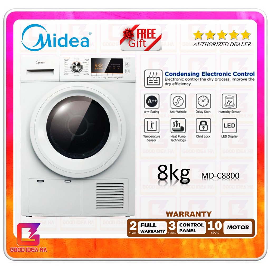 *free Gift* Midea Dryer With Condensing Electronic Control Heat Pump 