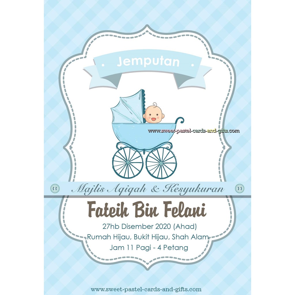 KAD AQIQAH AKIKAH CUSTOM INVITATION CARD BABY KIDS BOY + ENVELOPE