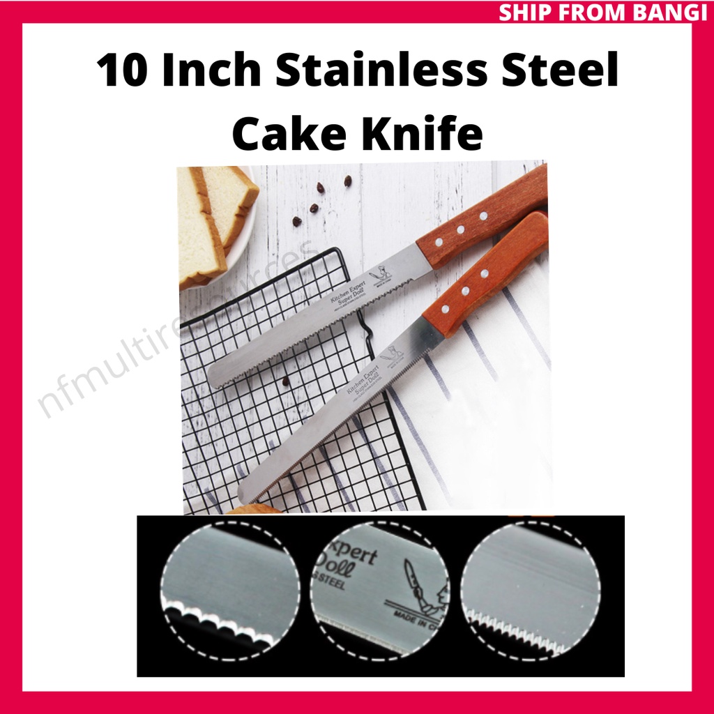 10/12 Inch Stainless Steel Cake Knife Bread Knife Wooden Handle Serrated Knife Pisau Roti Pisau Kek Panjang Potong Kek