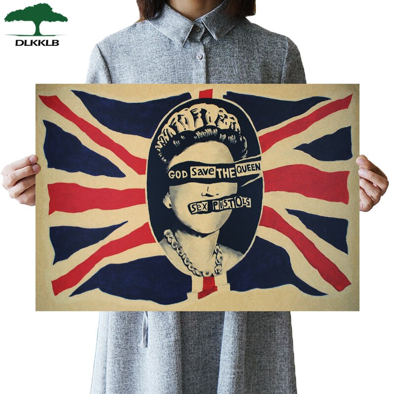 DLKKLB Classic Anime Movie God Save the Queen Rock Poster Vintage Bar Cafe Kraft Home Decor Painting 51x36cm Art Wall Sticker Wall Art