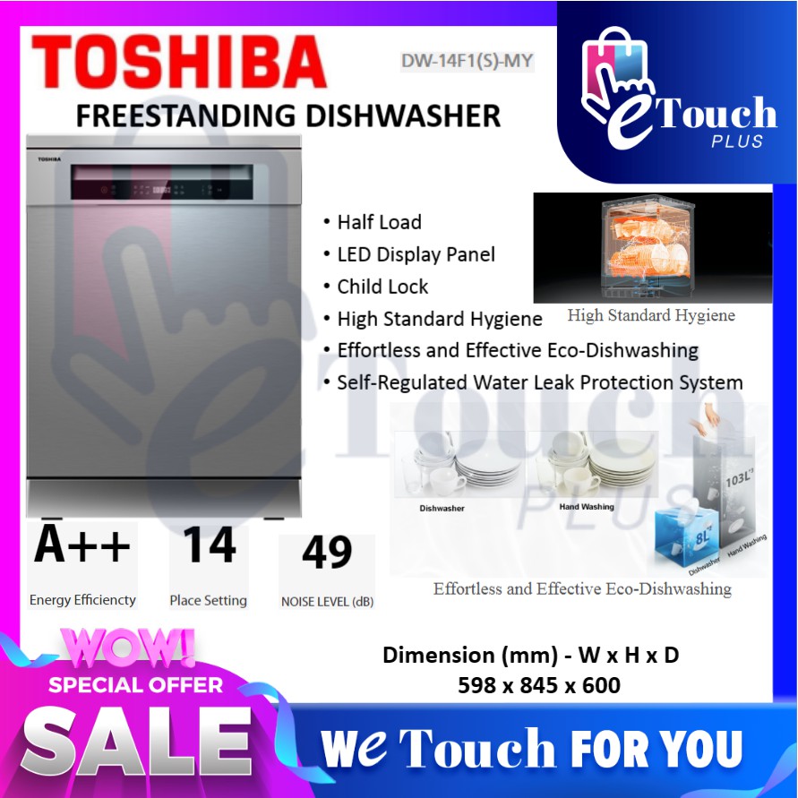 Toshiba 14 Place Setting Free Standing Dishwasher With Dual Wash Zone DW-14F1(S)-MY Dish Washer