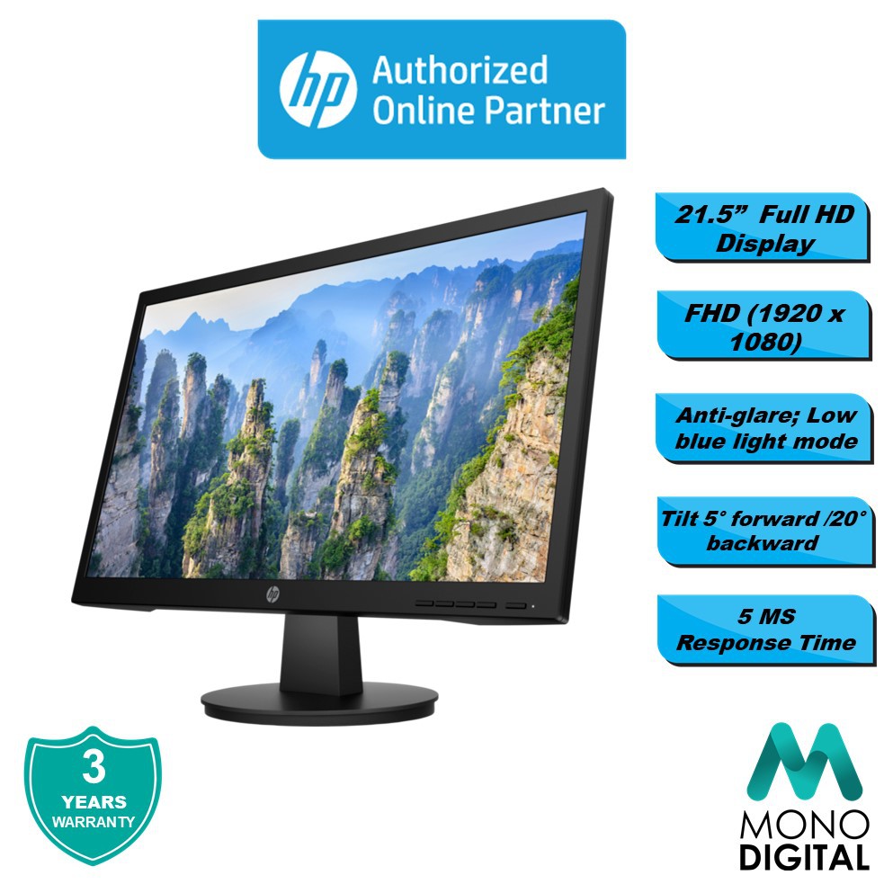 HP V22 FHD Monitor 21.5" LED Backlit VGA HDMI 60Hz 1920 x