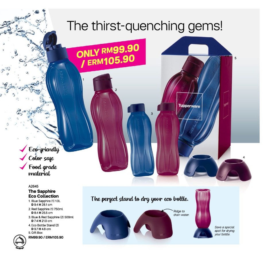 Tupperware The Sapphire Eco Collection / Choices Sizes 500ml /1 Liter /Red Sapphire/Blue Sapphire