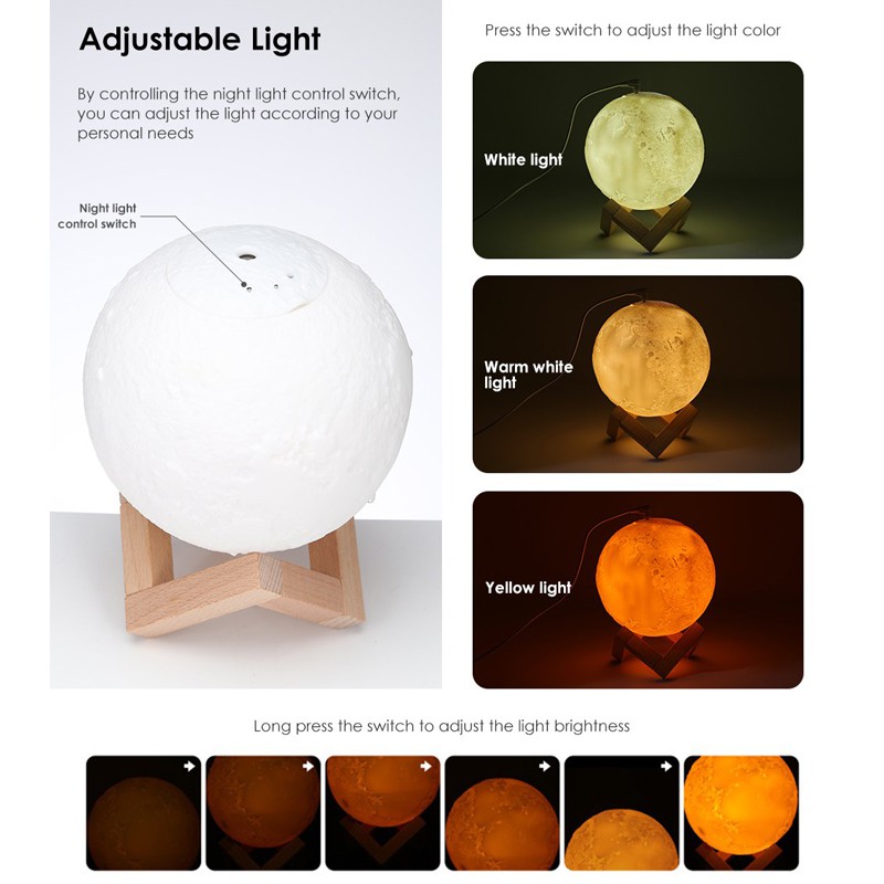 Rechargeable Coogel 880mL Air Humidifier 3D Moon Lamp Aroma Essential Oil Diffuser Purifier