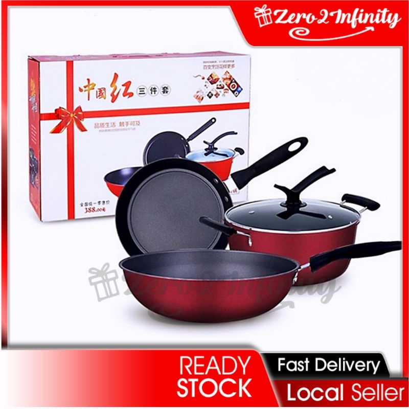 【Z2I】3pcs Stainless steel pot set Nonstick Cookware Frying Pan Pot