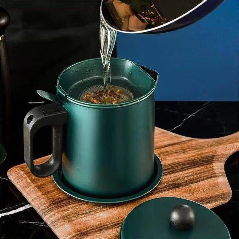 1.7L Aluminum Kitchen Cooking Oil Storage Strainer Grease Pot Oil