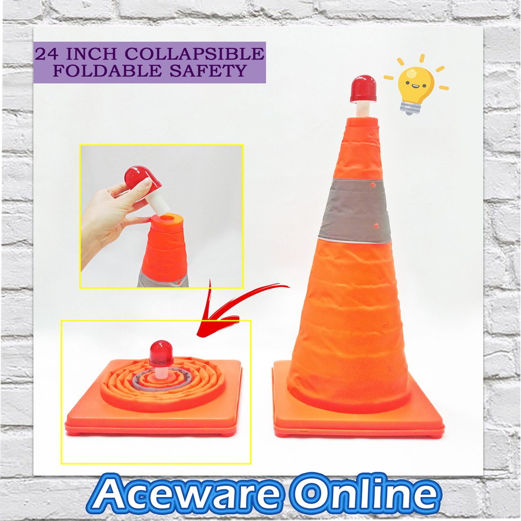 24 INCH Collapsible Foldable Safety Security Traffic Cone with Warning ...