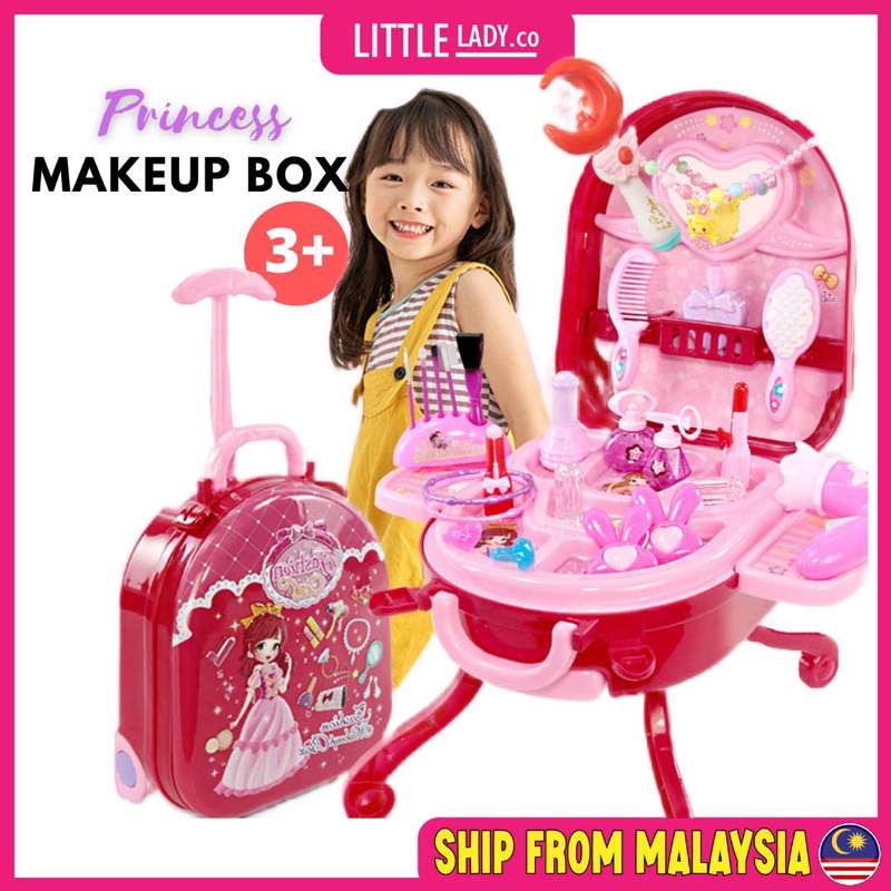 New 3 in 1 Makeup Dressing Table ToySet Girls Princess Makeup Suitcase Trolley Kids Pretend Play Set Gift Frozen makeup