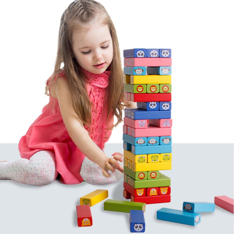 54ps Stacking Tumbling Tumble Colored Stacking Game Wooden Blocks Tower