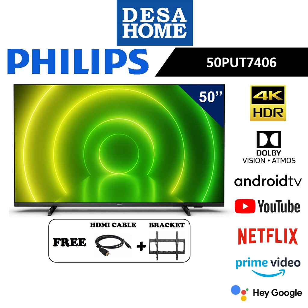 PHILIPS 50PUT7406  50" 4K UHD LED ANDROID TV  50PUT7406/68 ( FREE HDMI CABLE & BRACKET )