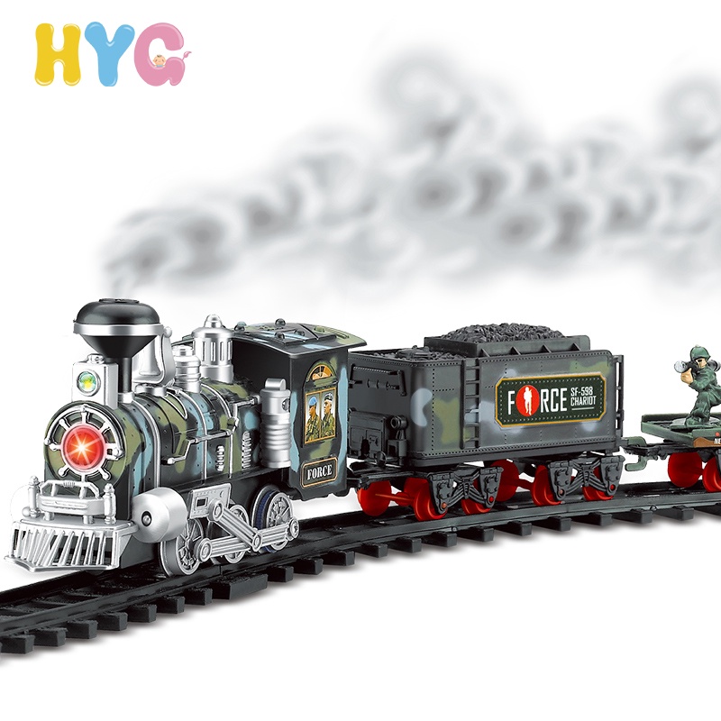 HYG Toys New Hot Train Sets Rechargeable Classic Steam Train Toy Set Electric Smoke Remote Control Track Conveyance Car RC Set Model Toy Gift Toy Railroad Antistress（No battery）