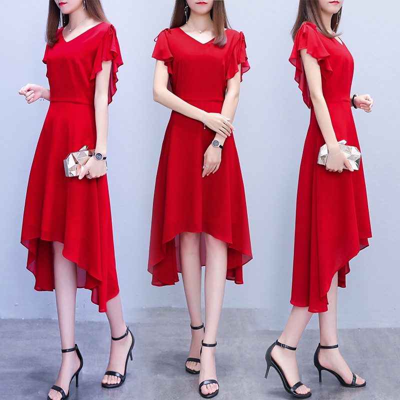 casual red dress with sleeves