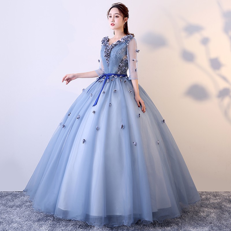Cinderella Princess Women Wedding Dress Bridal Gown Blue Shopee