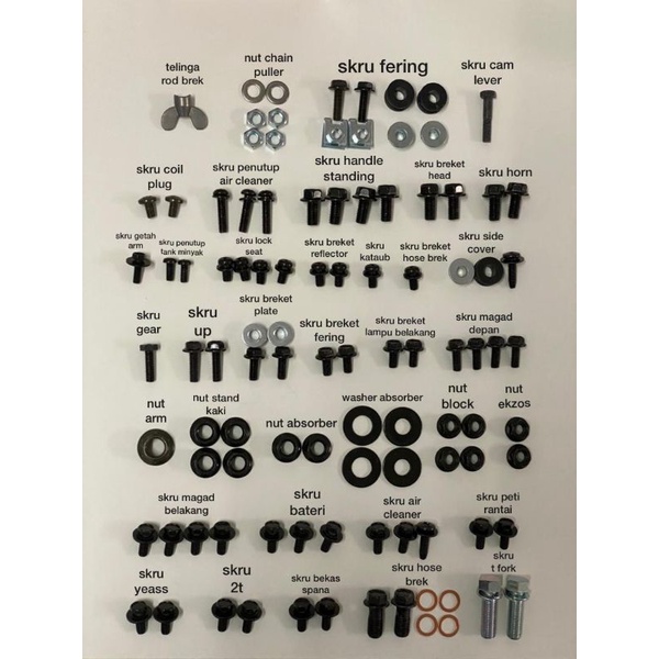 SKRU BOLT SCREW 10 12 NUT 14 SET BODY COMPLETE YAMAHA RXZ MILI