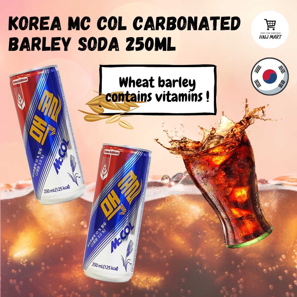 Korea McCol Carbonated Barley Soda 250ml 일화 맥콜보리 소다 Barley Carbonated Drink Sparkling Barley Drink