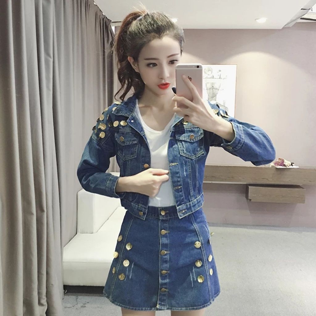 denim set skirt and jacket