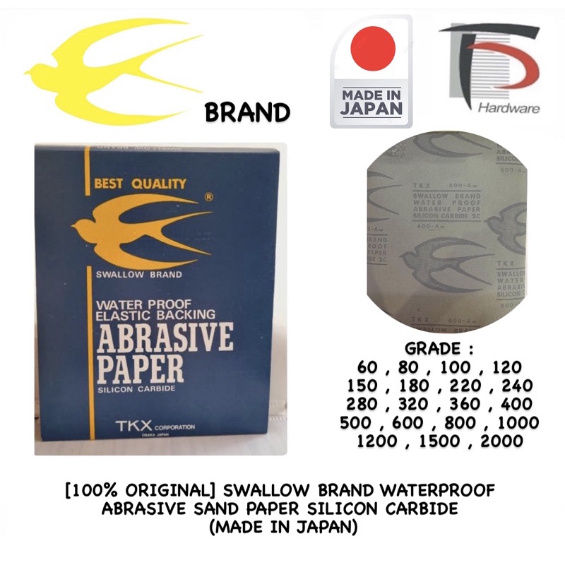 [100 ORIGINAL] SWALLOW BRAND WATERPROOF ABRASIVE SAND PAPER SILICON