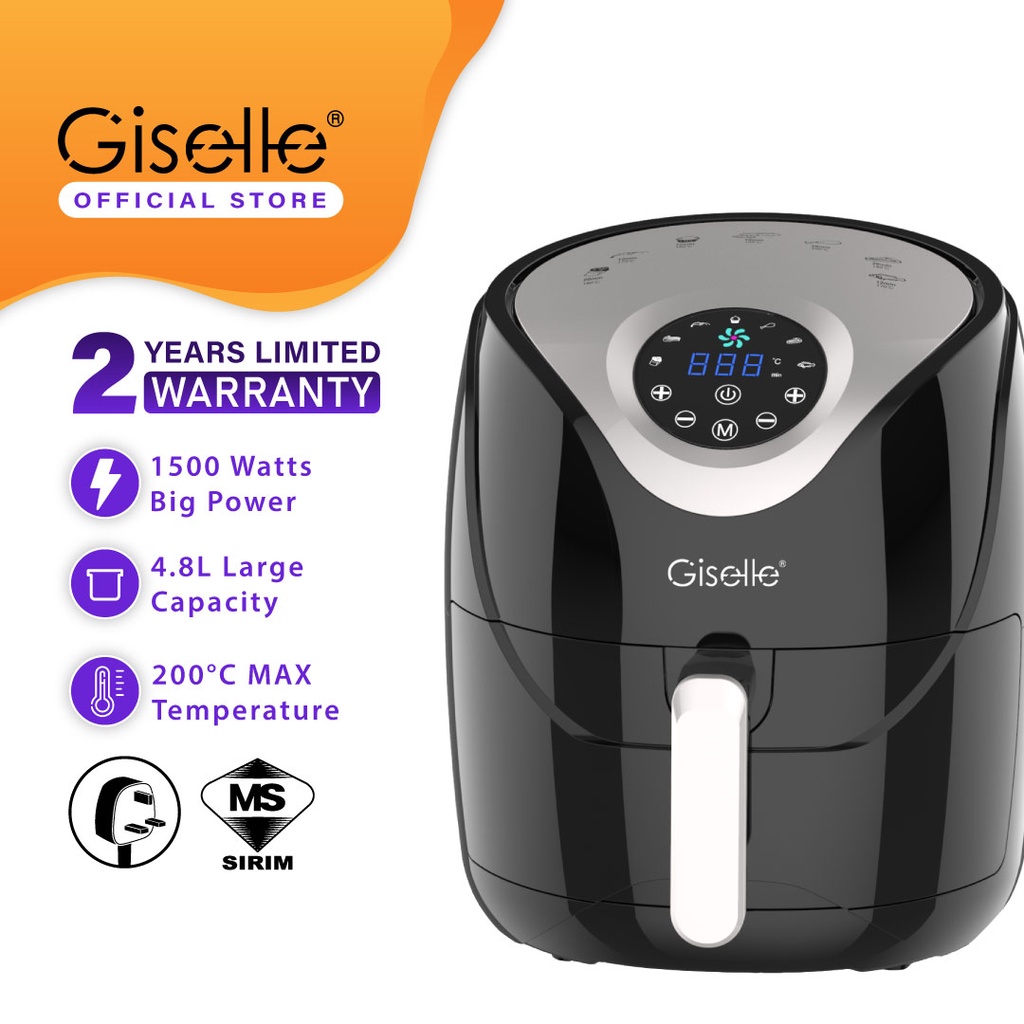 Giselle 4.8L Digital Air Fryer with Touch Control Timer Temperature Control 1500W - Black KEA0202